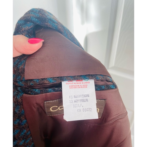 80s DEADSTOCK Designer Calvin Klein Teal Tweed Woven Wool Blend Blazer Coat NWT - Picture 8 of 8